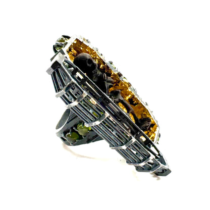 Gibbet Coffin Ring in Sterling Silver and Tourmaline