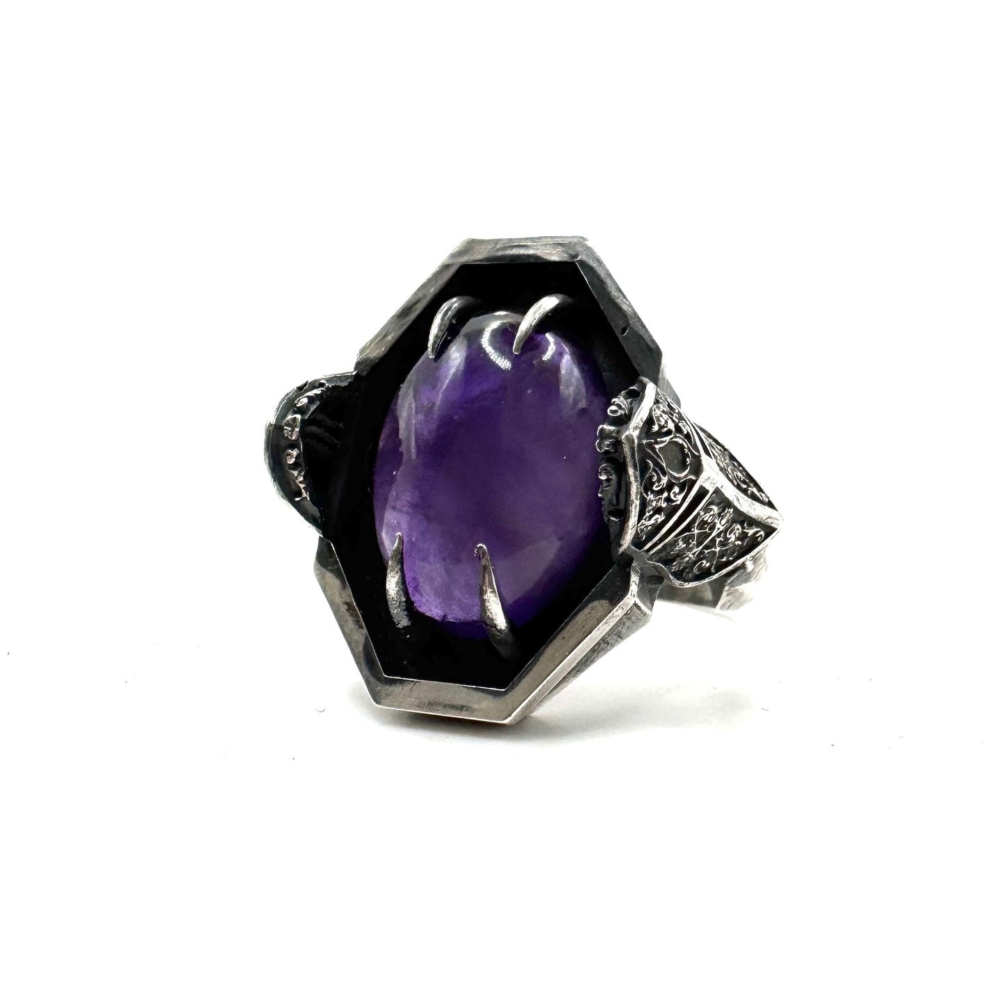 Green Knight Ring with Amethyst and Tsavorite in Sterling Silver