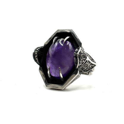 Green Knight Ring with Amethyst and Tsavorite in Sterling Silver