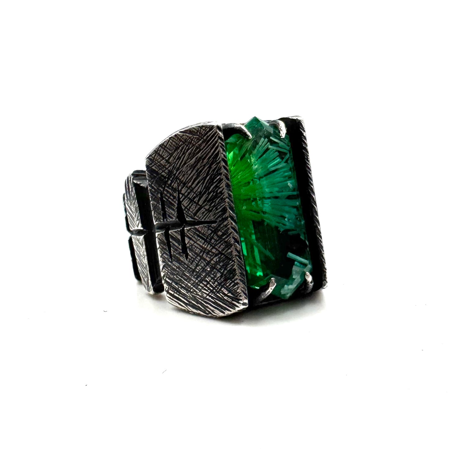 Citadel Ring With Green Bridewell in Sterling Silver