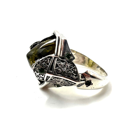 Green Knight Ring With Lemon Quartz and Tsavorite Garnet