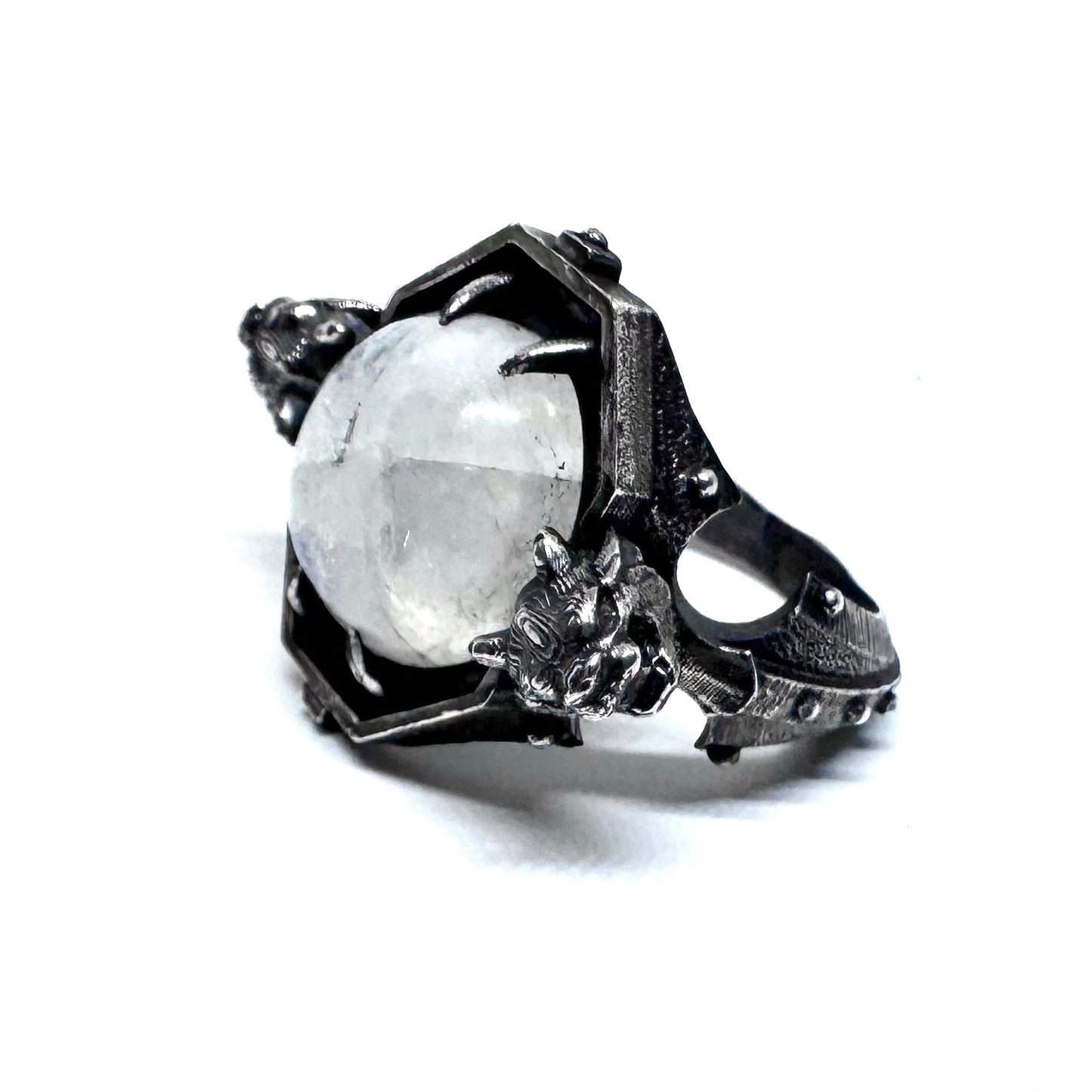 Moonstone Gargoyle Sanctum Ring In Sterling Silver