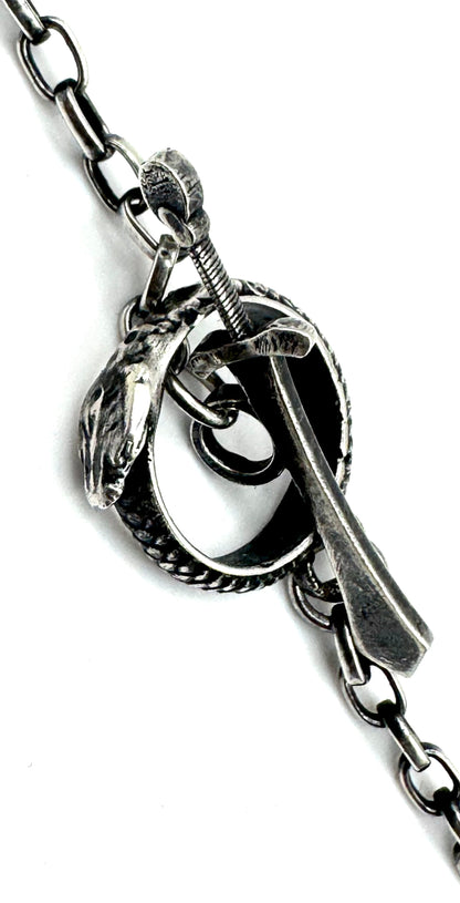 The Eternal Coil Sterling Silver 3.2mm Rolo Chain With Snake Ouroboros Athame Toggle Clasp