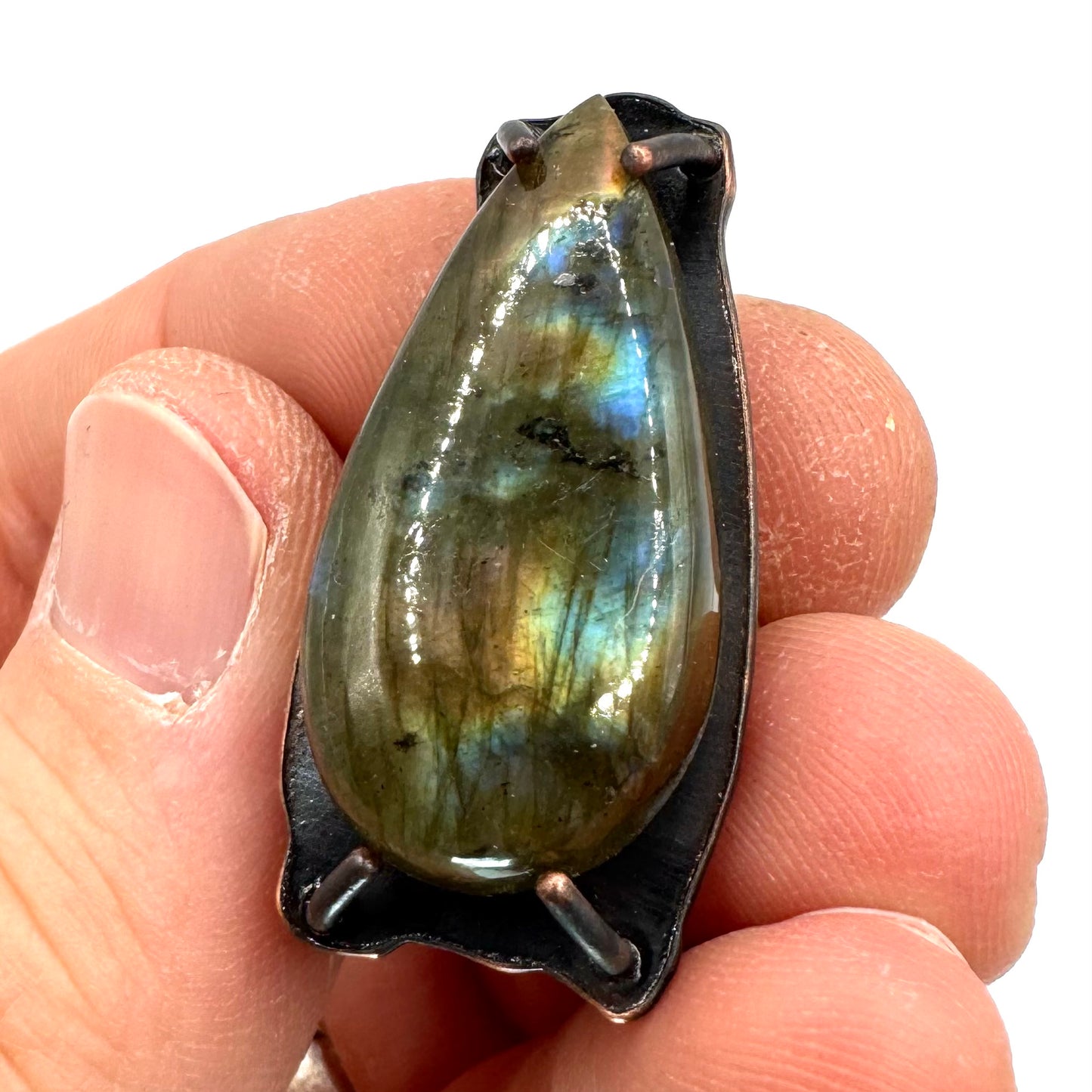 Oracle Bronze Labradorite Bone Band  Brutalist Ring