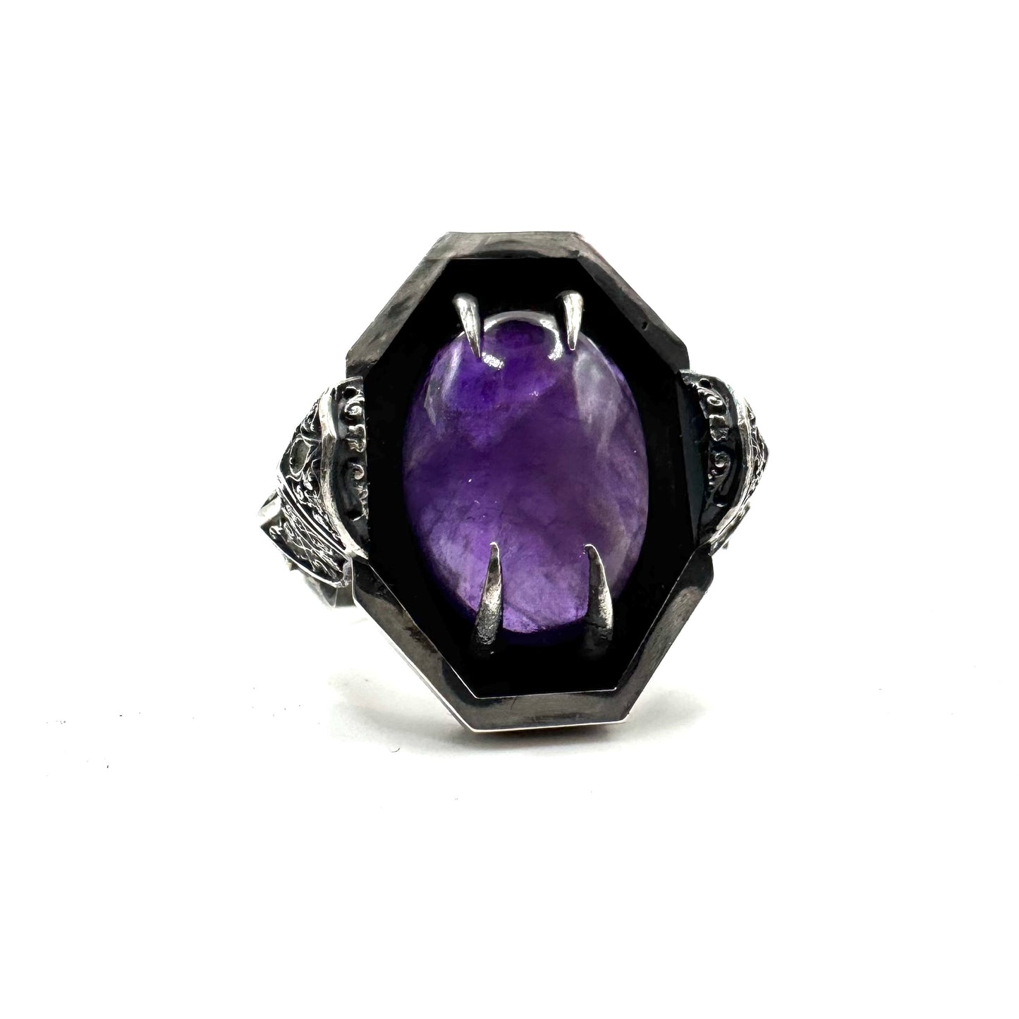 Green Knight Ring with Amethyst and Tsavorite in Sterling Silver