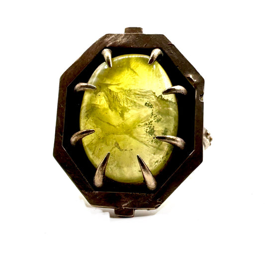 Citadel Ring With Prehnite in Bronze