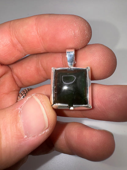 Square Cut Green Tourmaline Pendant Sterling Silver