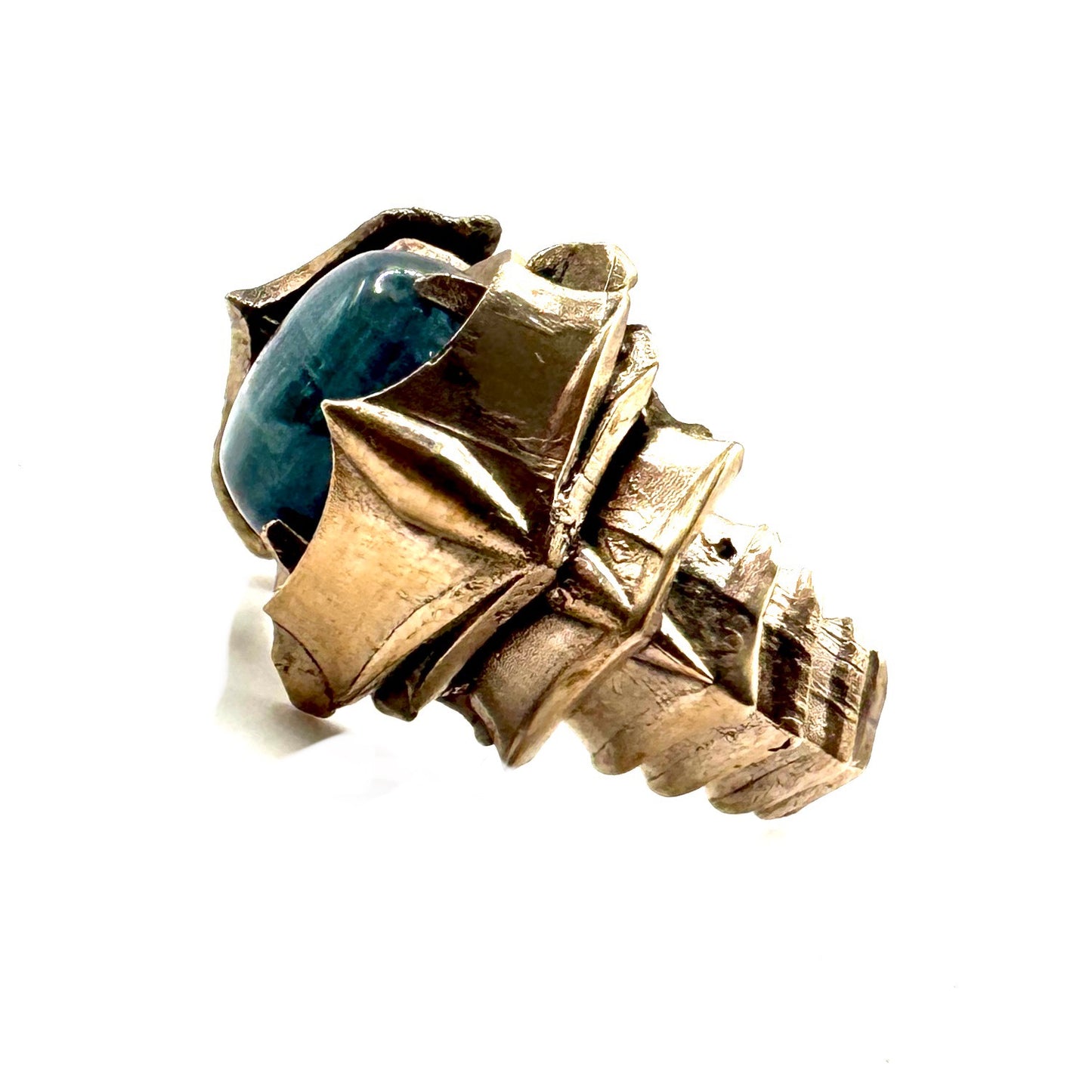 Black Knight’s Ring Set with Blue Kyanite in Bronze