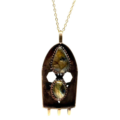 Cathedral Tablet Talisman With Labradorite with Bronze Toggle