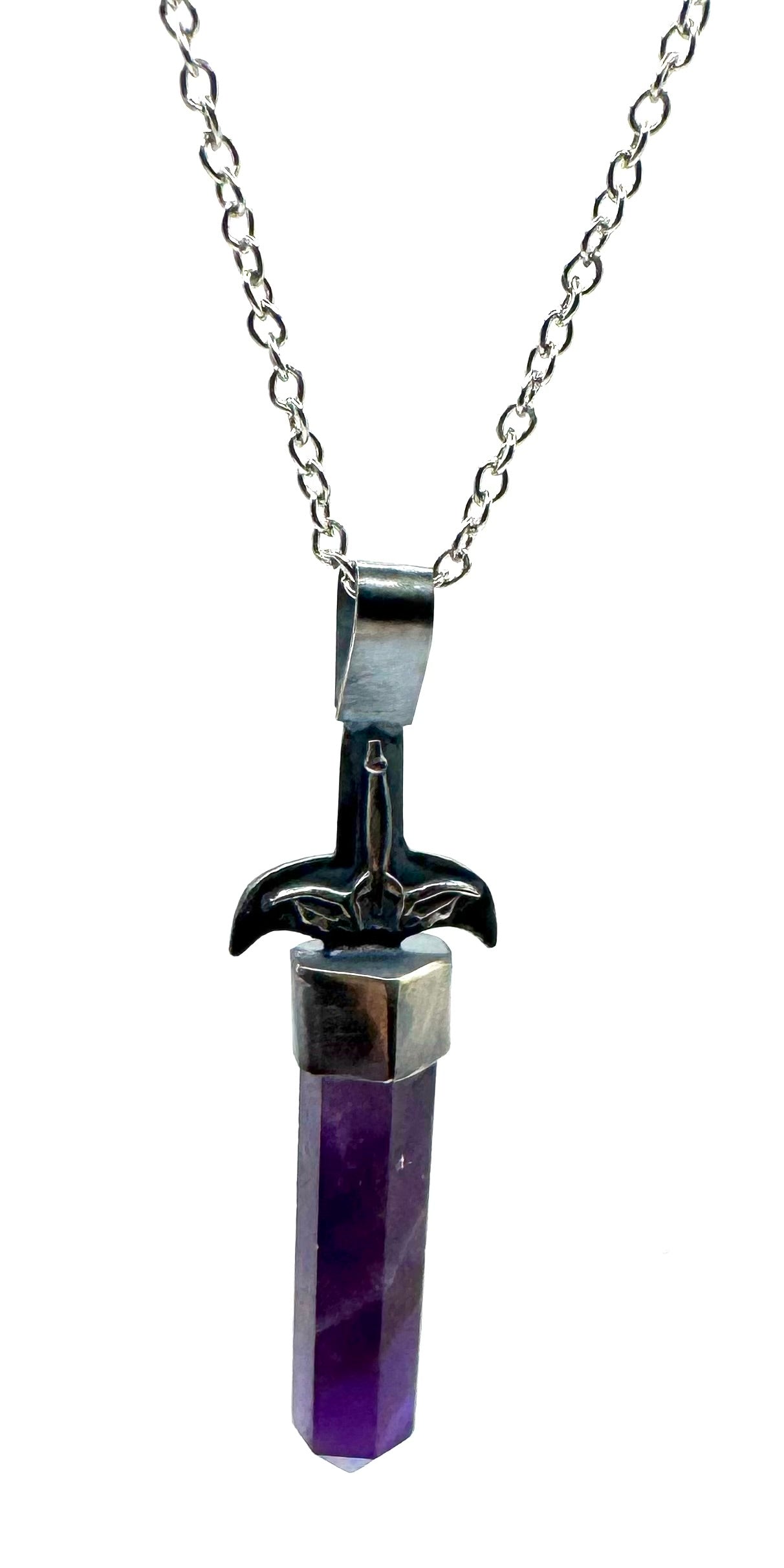 Horned Divinity Blade Necklace In Sterling Silver With Amethyst