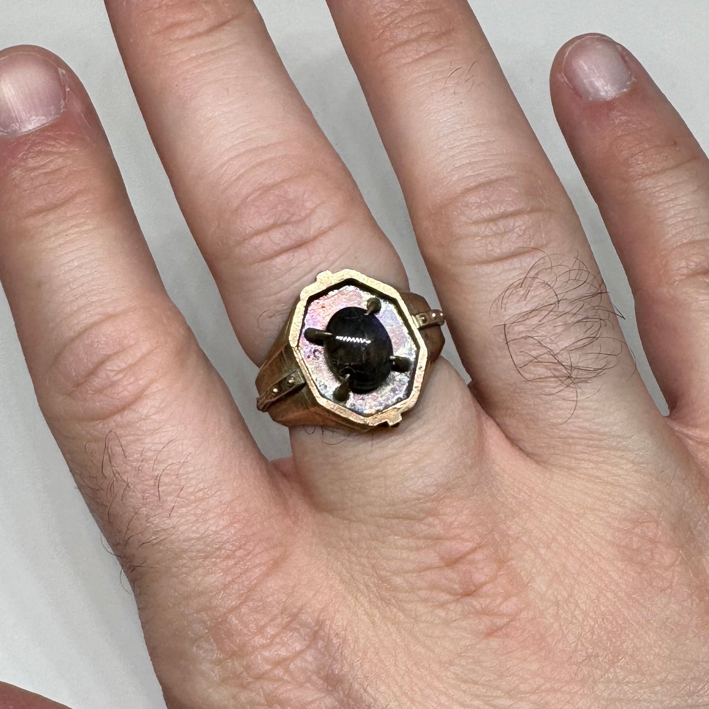 Citadel Ring With Labradorite in Bronze