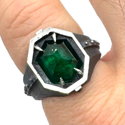 Citadel Ring With Lab Emerald in Sterling Silver