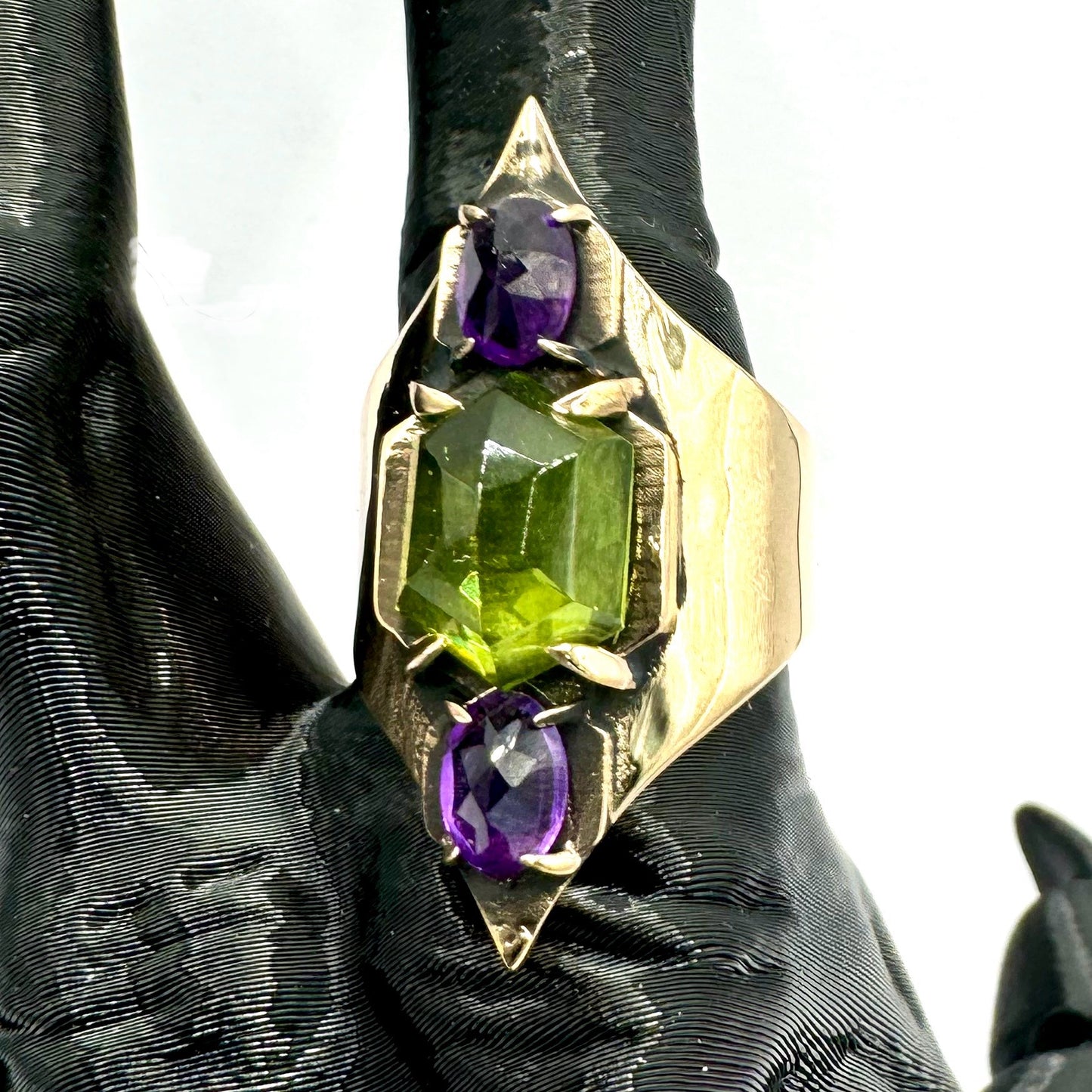 Mage’s Rath Bronze Amethyst and Peridot Brutalist Ring