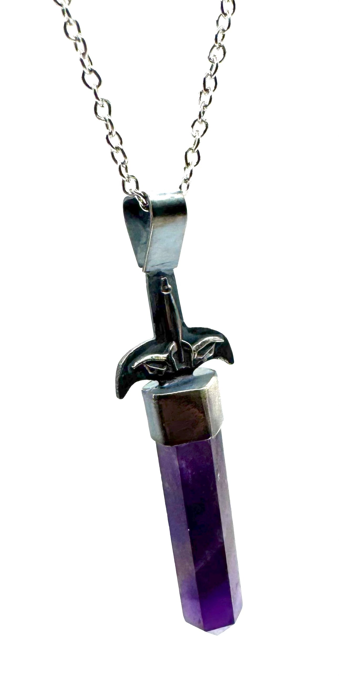 Horned Divinity Blade Necklace In Sterling Silver With Amethyst