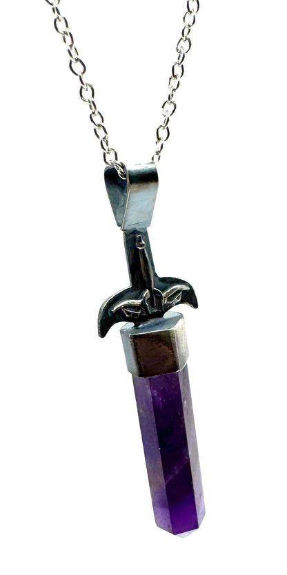 Horned Divinity Blade Necklace In Sterling Silver With Amethyst