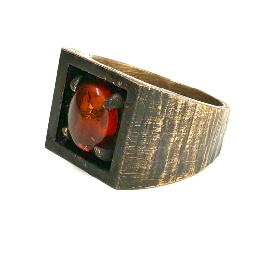 Runebound Relic Bronze Oval Amber Brutalist Ring