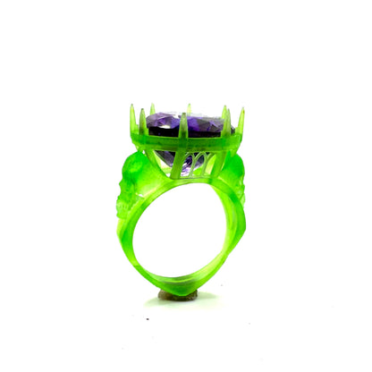 TO BE CAST - Skull Cathedral Ring With Amethyst In sterling Silver