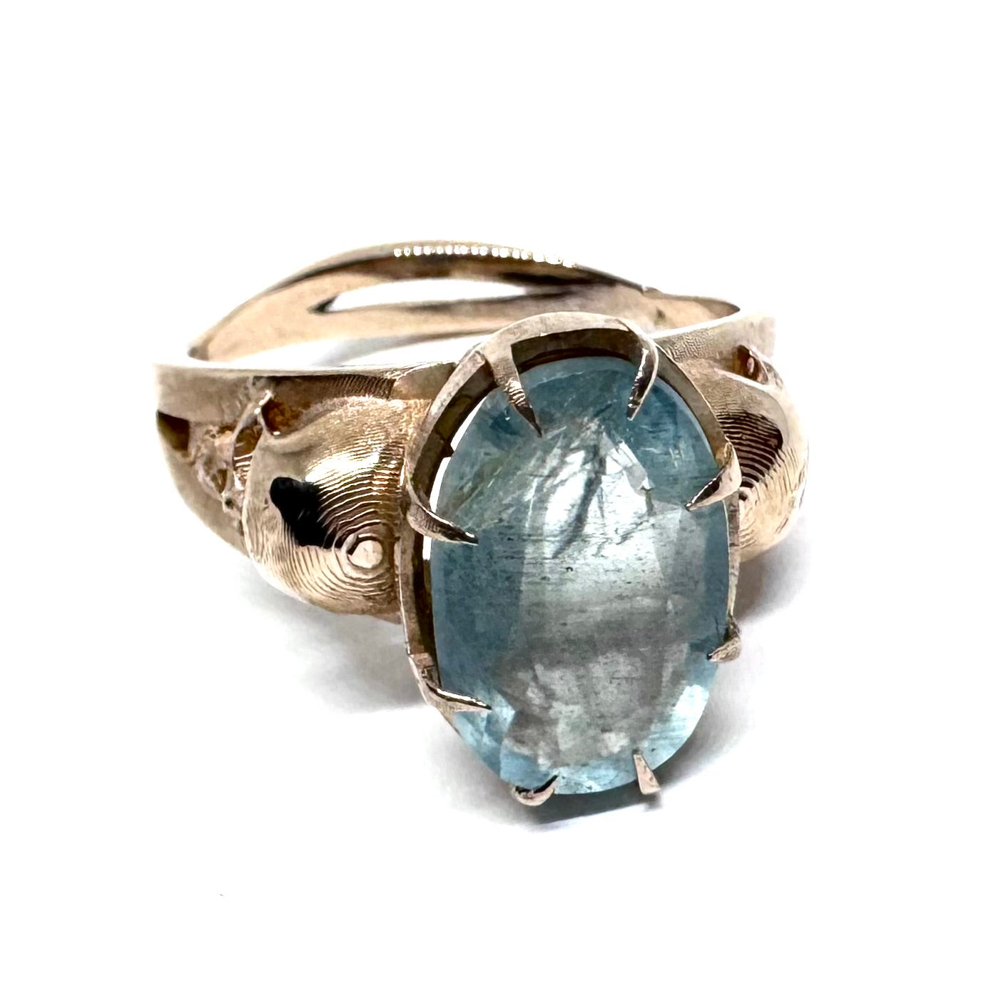 Cathedral skull Ring With Aquamarine in Bronze