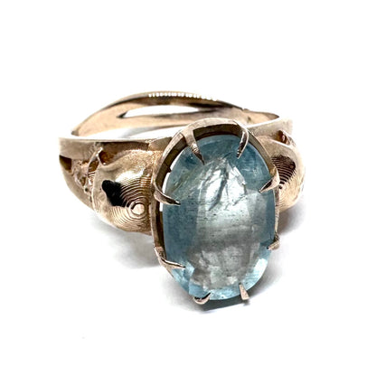 Cathedral skull Ring With Aquamarine in Bronze