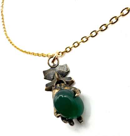 Mini Abaddon Hand Green Onyx Necklace In Bronze