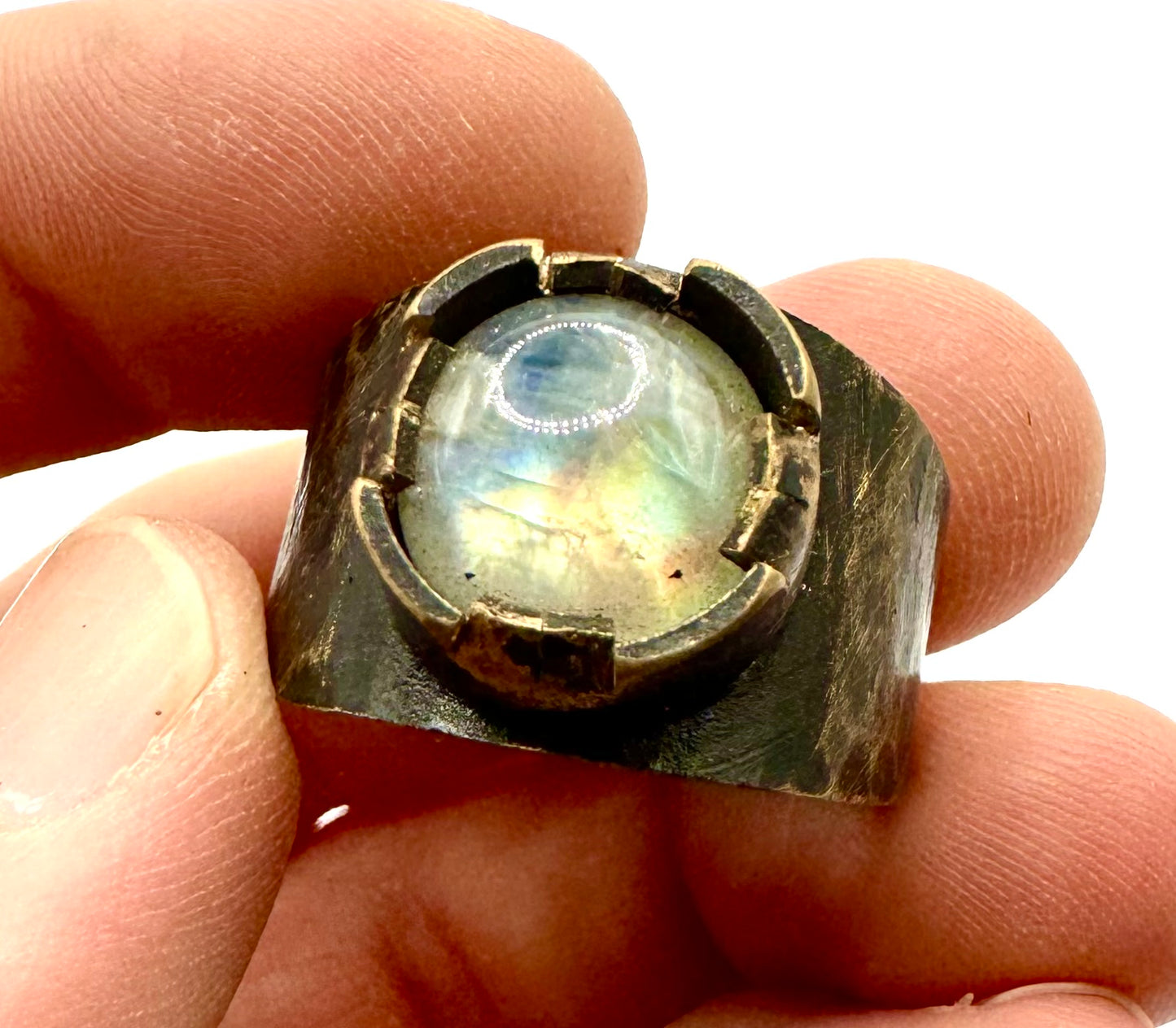 Bronze Moonstone Brutalist Ring