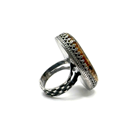 Ring of the Mage Set with Fossilized Mammoth Bone in Sterling Silver Ring