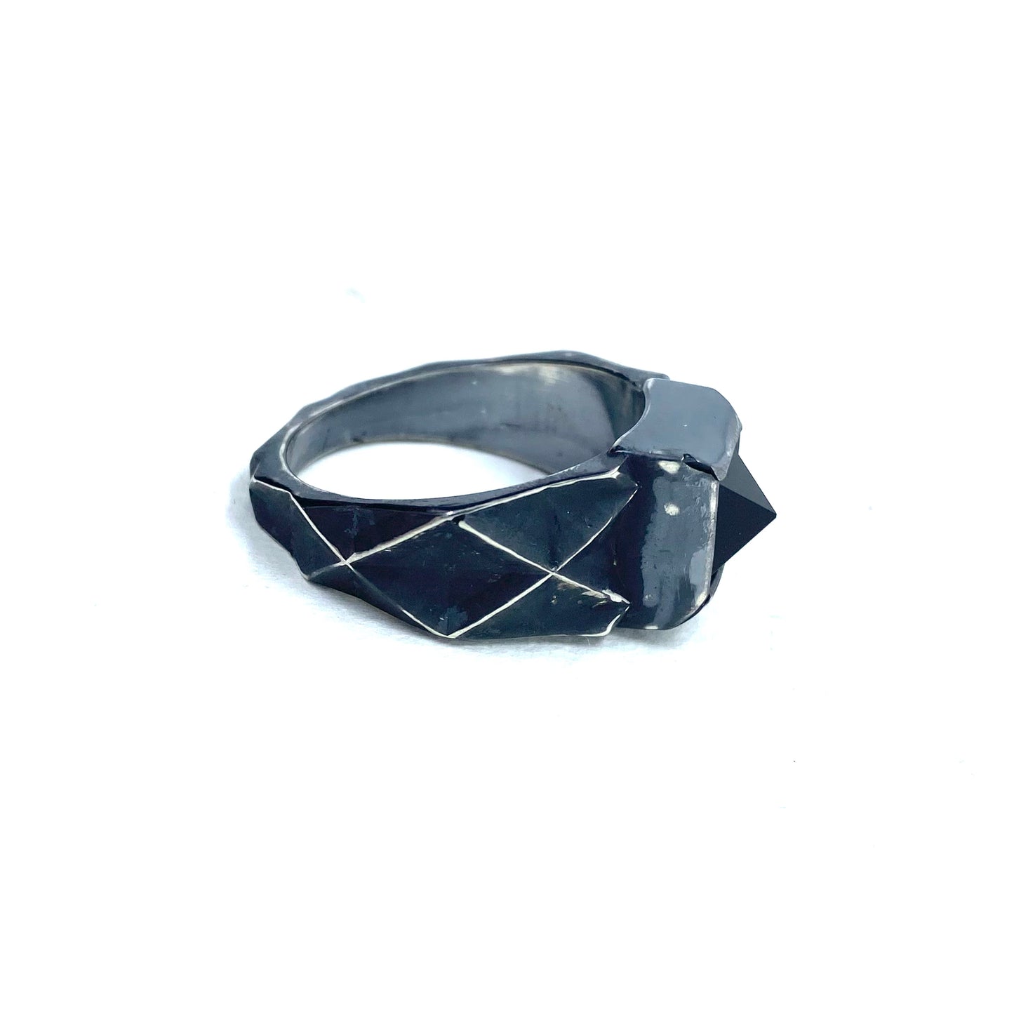 Brutalist Ring with Black Onyx Pyramid in Sterling Silver
