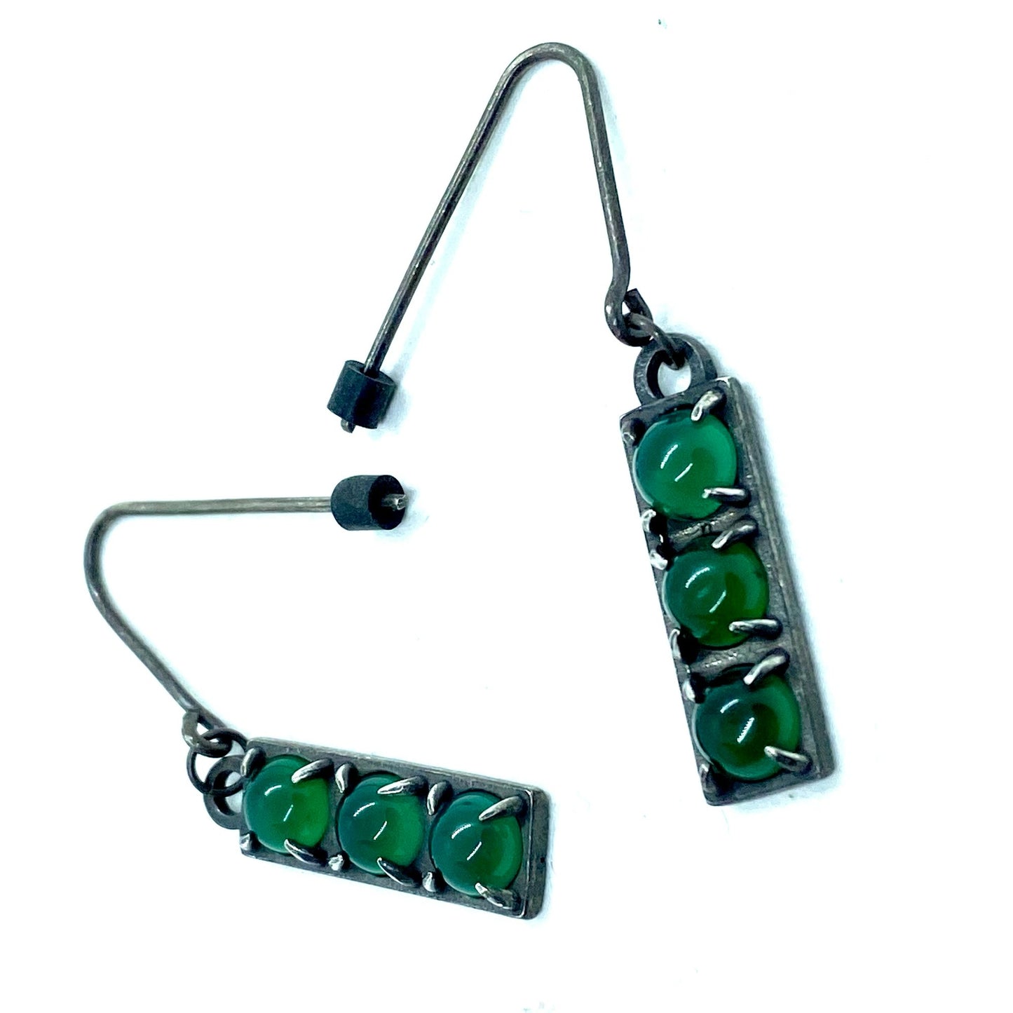 Brutalist Earrings With Green Onyx in Sterling Silver