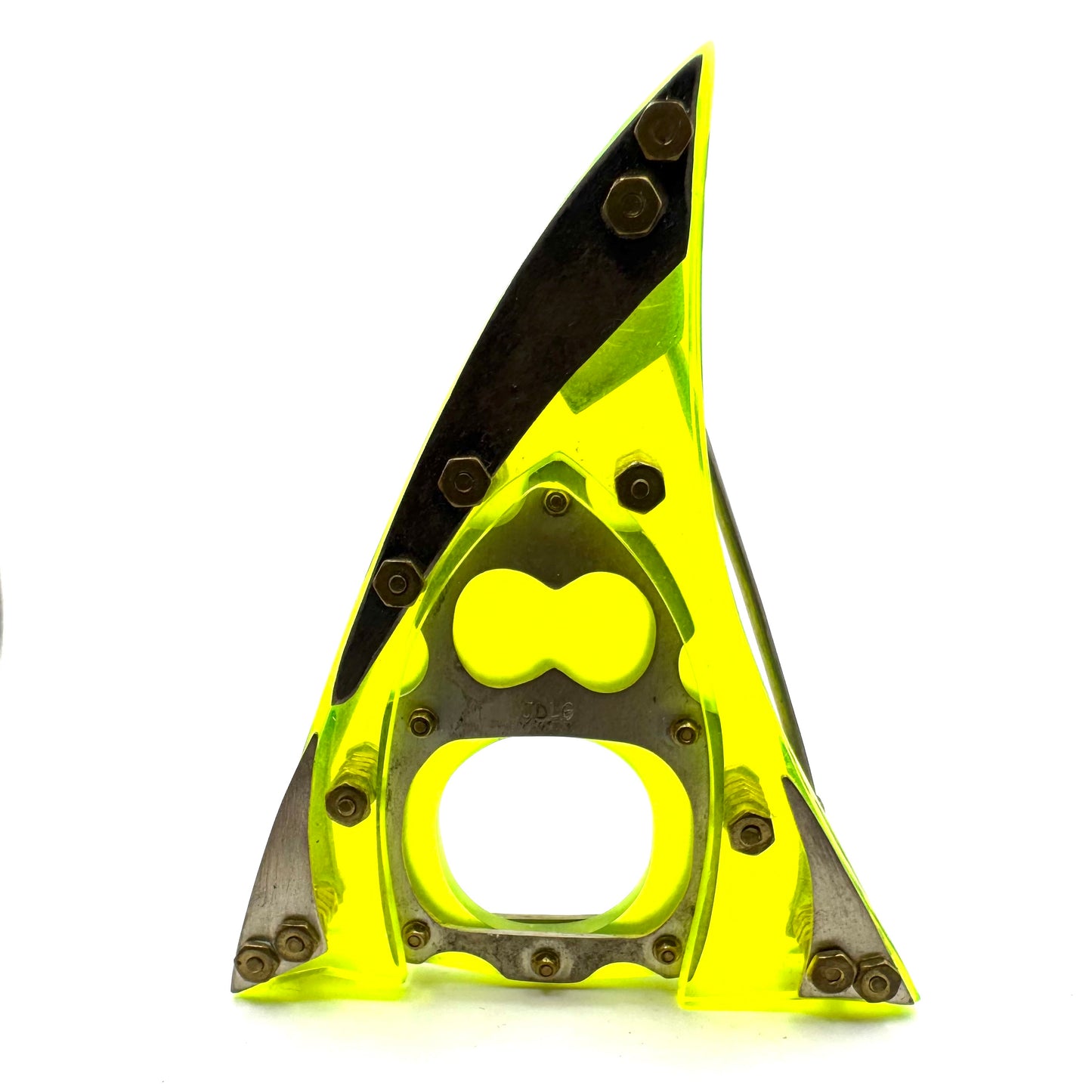 Geometric Brooch Ring In Fluorescent Acrylic and Sterling Silver