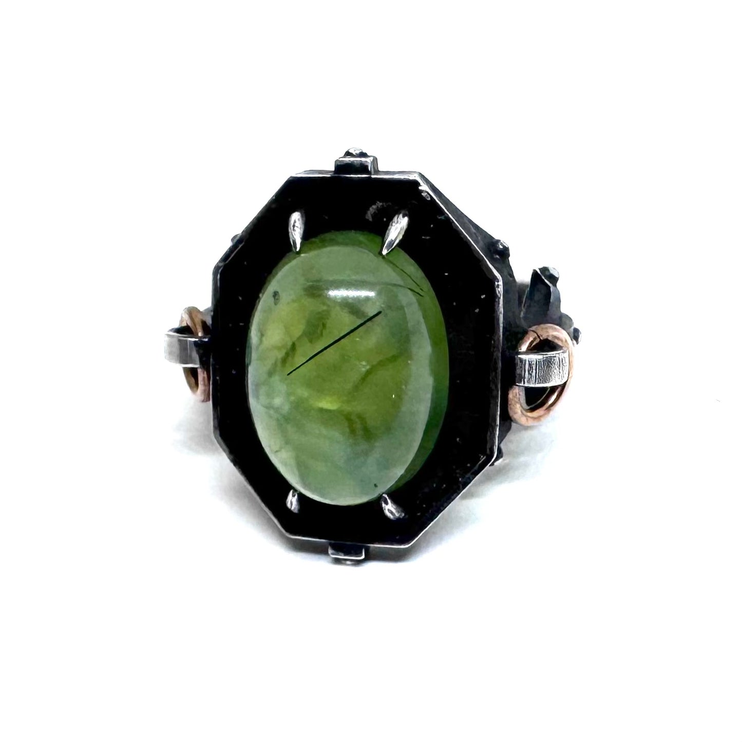 Prehnite Citadel Ring in Sterling Silver
