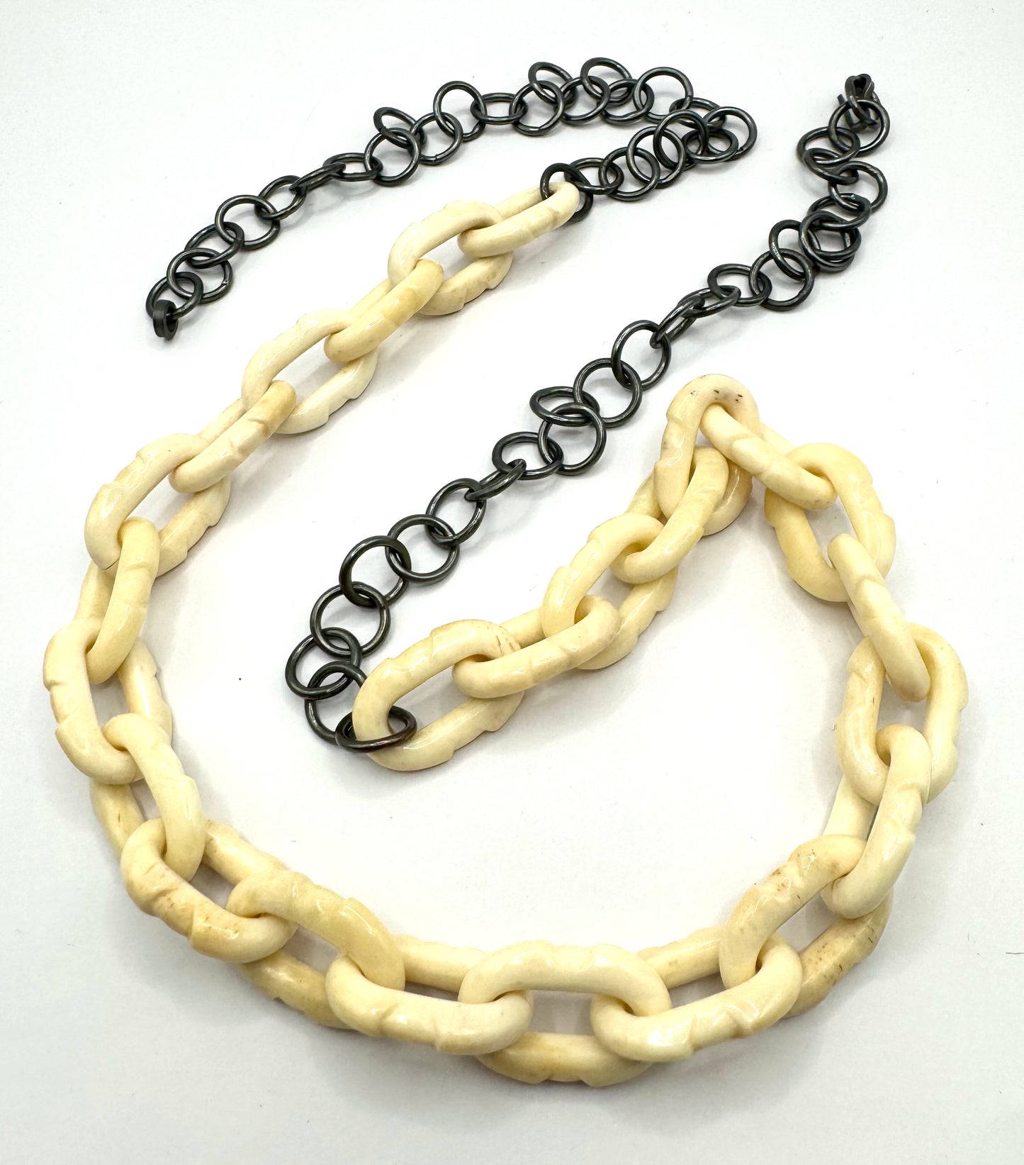 Carved Cow Bone Links with Sterling Silver Hand Made Chain