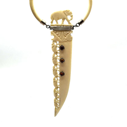 Dagger Amulet In Carved Bone And Amber accents in Sterling Silver