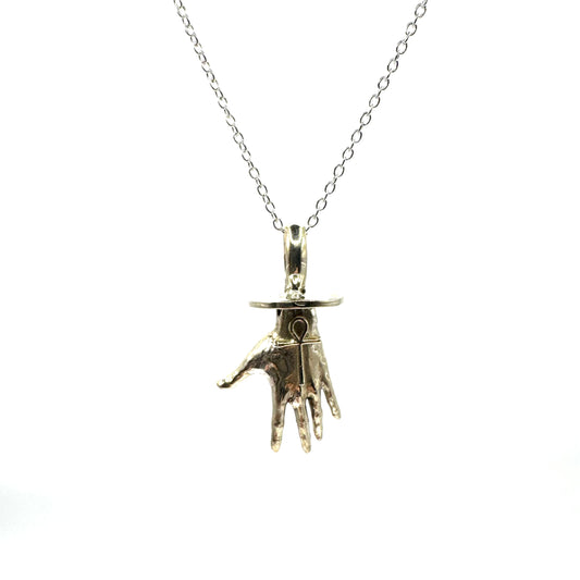 Ankh Hand Talisman Necklace Polished White Bronze