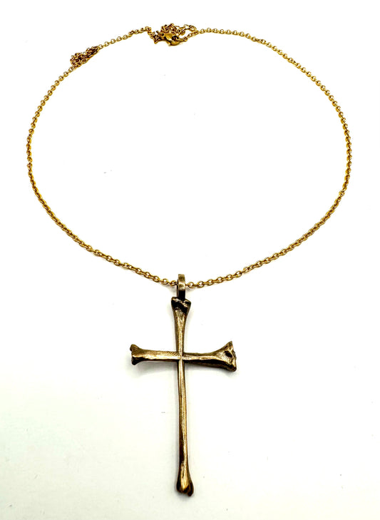 Bone Cross Necklace Polished Bronze