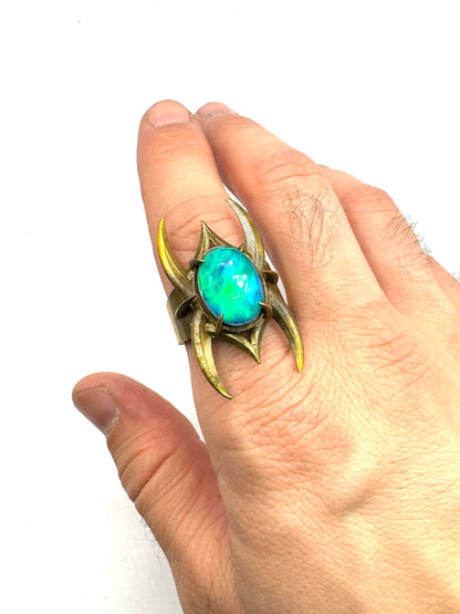 Spine Bronze Aurora Opal Brutalist Ring