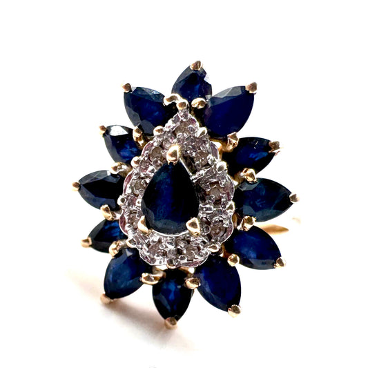 Vintage 14k Gold Natural Sapphire and Diamond Ring