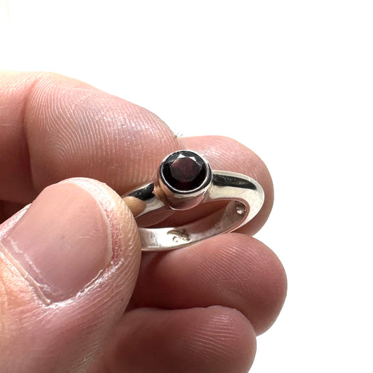 Garnet Brutalist Ring In Sterling Silver