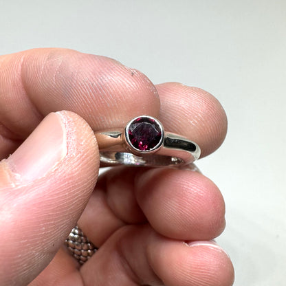Garnet Brutalist Ring In Sterling Silver