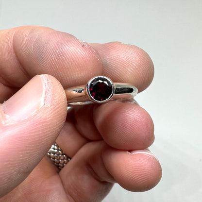 Garnet Brutalist Ring In Sterling Silver