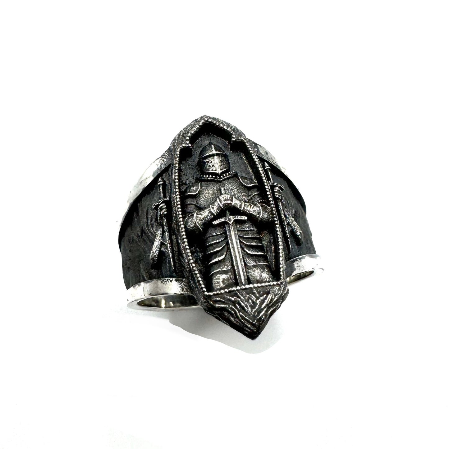 Gothic Silver ring with intricate design on a white background