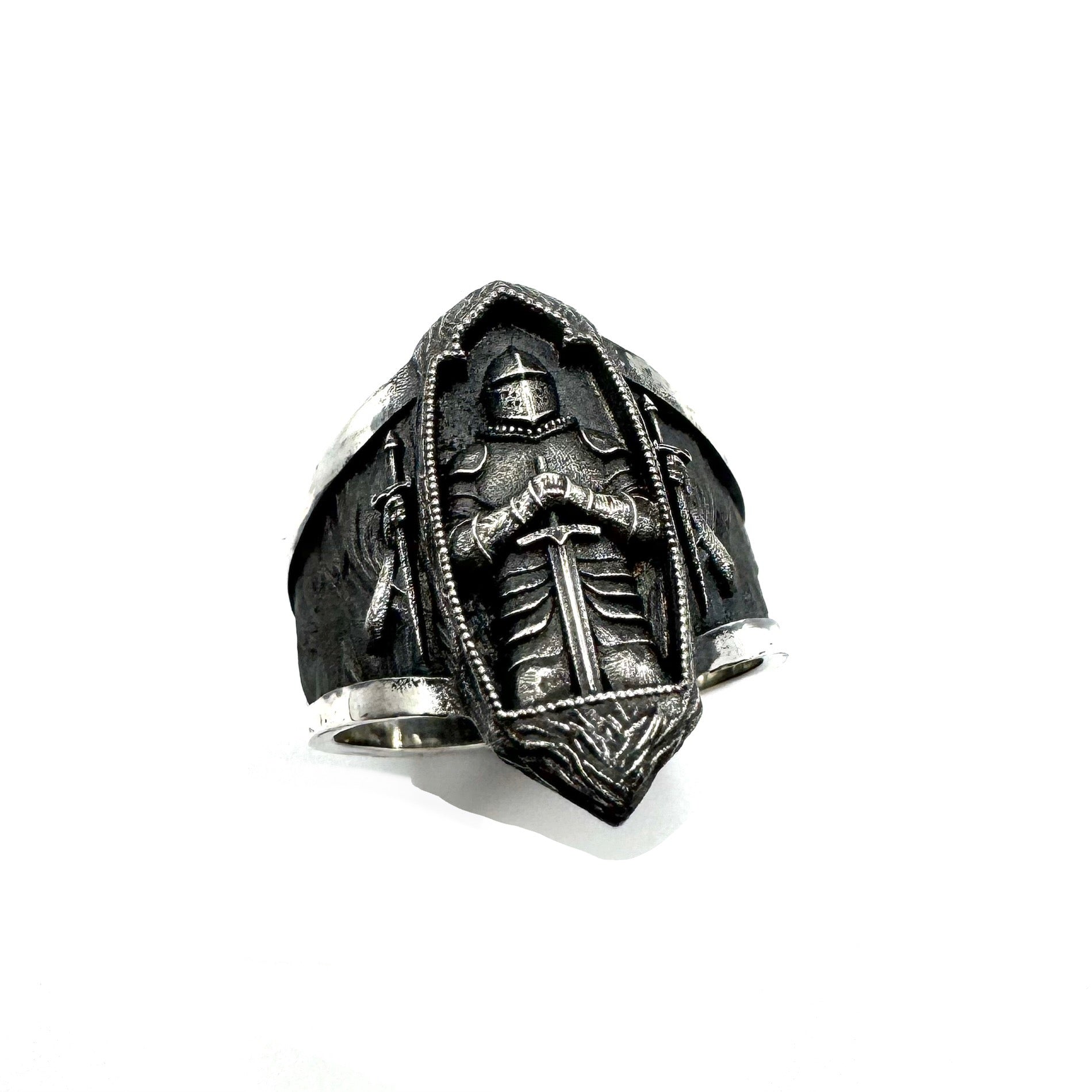 Gothic Silver ring with intricate design on a white background
