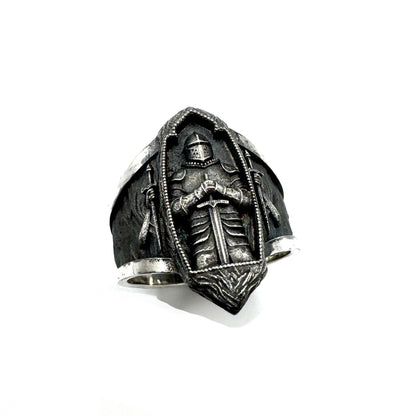 Gothic Silver ring with intricate design on a white background