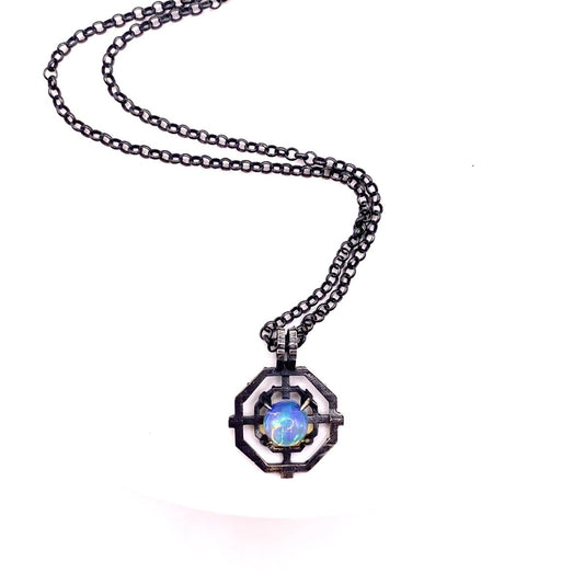 Charm of the Silent Watcher in Sterling and Opal - Julian The 2nd - NECKLACE - Charm of the Silent Watcher in Sterling and Opal