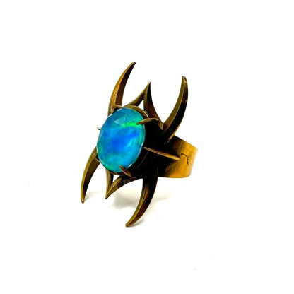 Helm of Loki Bronze Aurora Opal Brutalist Ring - Julian The 2nd - Helm of Loki Bronze Aurora Opal Brutalist Ring