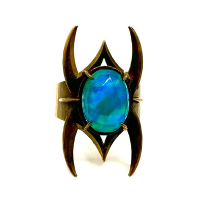 Helm of Loki Bronze Aurora Opal Brutalist Ring - Julian The 2nd - Helm of Loki Bronze Aurora Opal Brutalist Ring