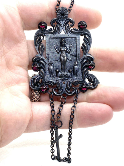 Lilith Shrine Necklace in Bronze and Garnet