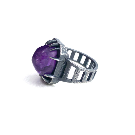 Brutalist Ring with Amethyst in Sterling Silver