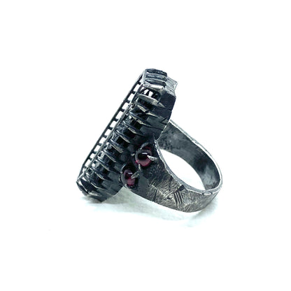 Draugr Ring in Sterling Silver and Garnet