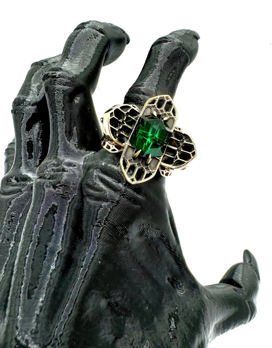 Inquisitor Ring In Bronze with Lab Emerald - Julian The 2nd - RING - Inquisitor Ring In Bronze with Lab Emerald