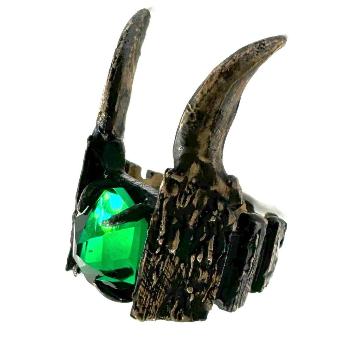 Loki’s Helm Ring in Bronze with Lab Emerald - Julian The 2nd - STONE RING - Loki’s Helm Ring in Bronze with Lab Emerald